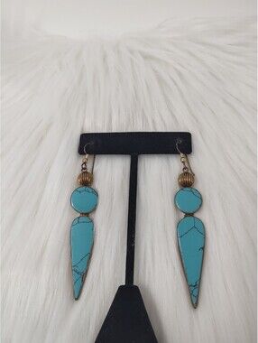 Sterling Silver 925 Turquoise Spike Dangle Hook Earrings